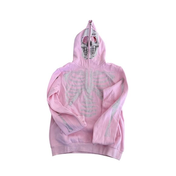 Guapi Men's Skeleton Hoodie Light Pink Silver Rhinestones Ltd Ed Size M (JB) - Picture 2 of 10